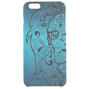 Lion Sugar Skull Metallic Blue Background Clear iPhone 6 Plus Case