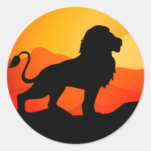 Lion Sunset Silhouette Illustration-34654 Classic Round Sticker