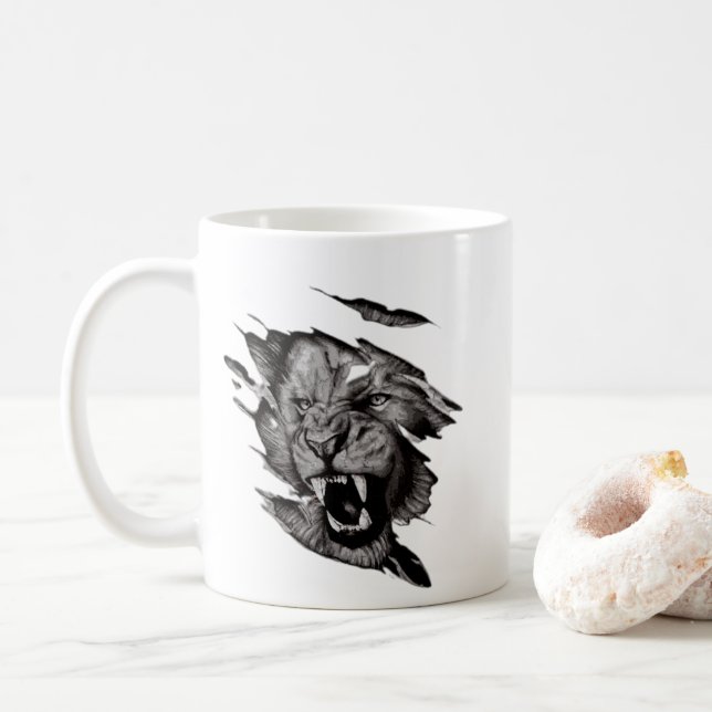 Lion  T-Shirt Button Coffee Mug (With Donut)