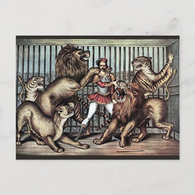 Lion Tamer In Cage With Lions Circus Poster Postcard (Front)