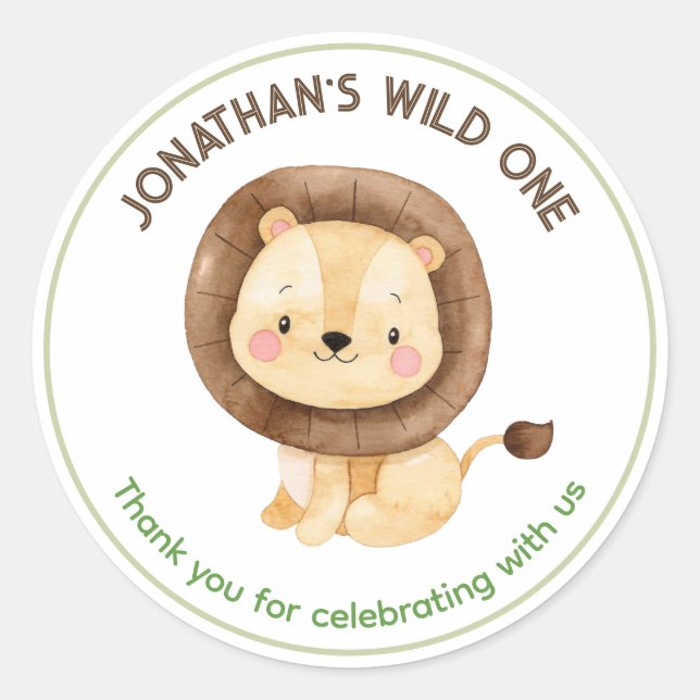 Lion Thank You Boy Birthday Favour Stickers Safari (Front)
