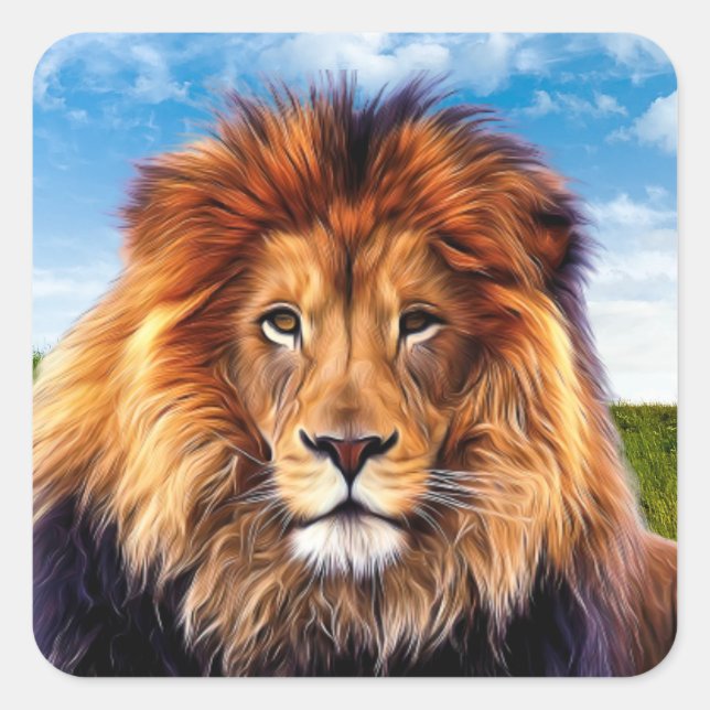 Lion The King of Forest Square Sticker (Front)