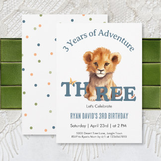 Lion Third Birthday Invitation Young Wild & Three