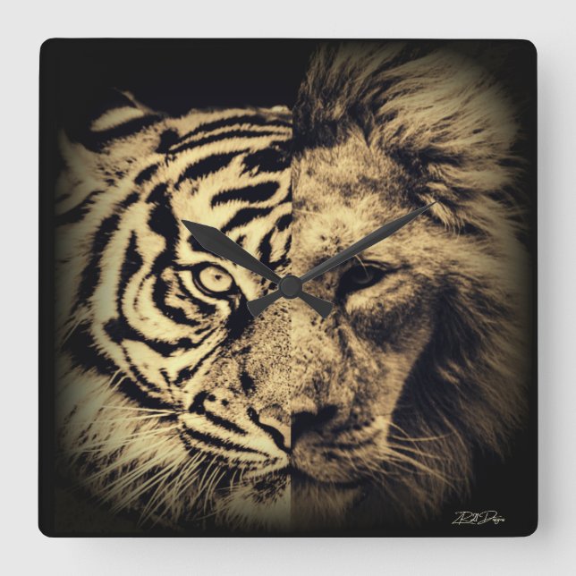 Lion Tiger 2in1 Wall Clock (Front)