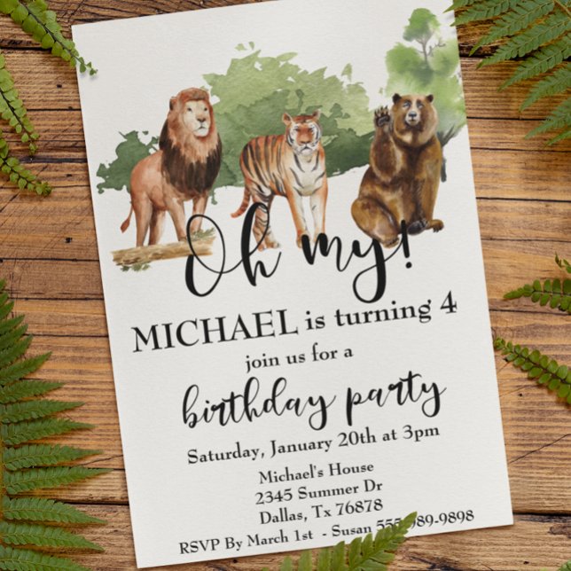 Lion Tiger Bear Oh My Jungle Theme Watercolor Invitation (Creator Uploaded)