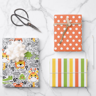 Lion Tiger Giraffe Gator Wrapping Paper Set