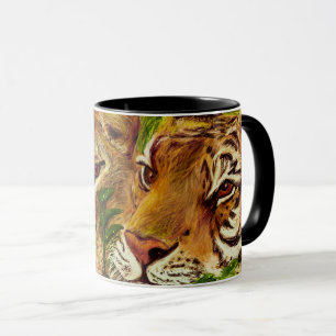 Lion & Tiger  hand drawn portrait Mug