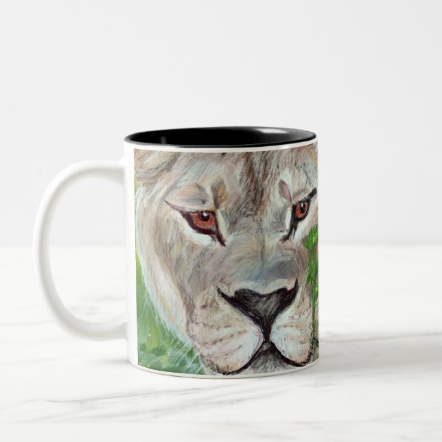 Lion & Tiger  hand drawn portrait Two-Tone Coffee Mug (Left)