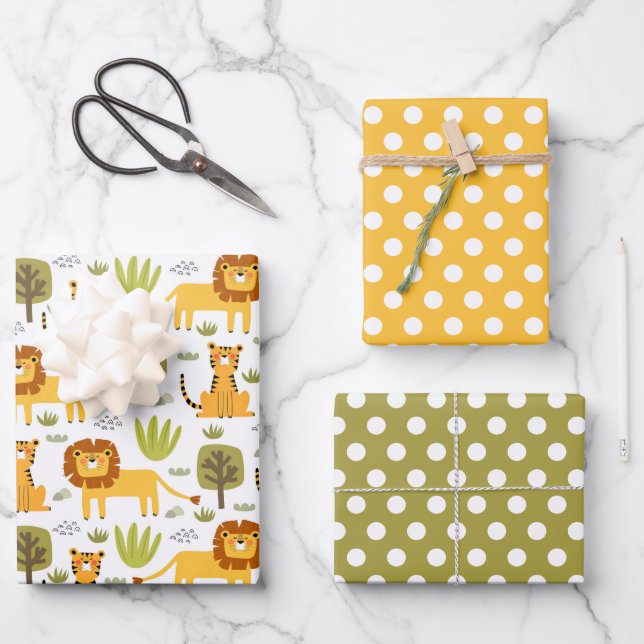 Lion Tiger Jungle Wrapping Paper Set of 3 (Front)