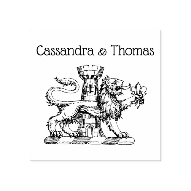 Lion Tower Fleur de Lis Crest C Couple Name Rubber Stamp (Imprint)