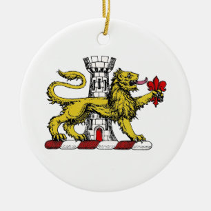 Lion Tower Fleur de Lis Crest Emblem C Ceramic Tree Decoration