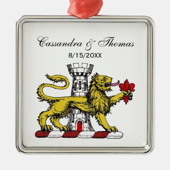 Lion Tower Fleur de Lis Crest Emblem C Metal Tree Decoration (Front)