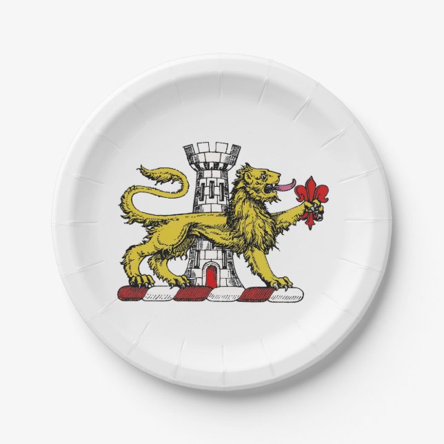 Lion Tower Fleur de Lis Crest Emblem C Paper Plate (Front)