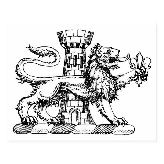 Lion Tower Fleur de Lis Crest Emblem C Rubber Stamp (Imprint)