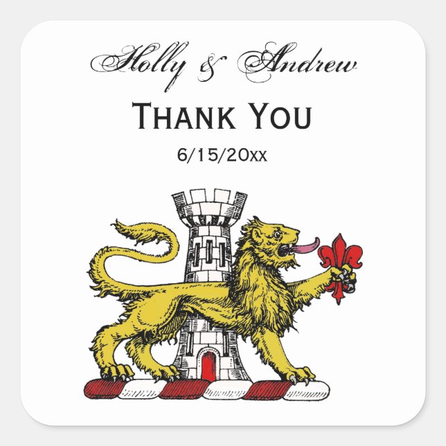 Lion Tower Fleur de Lis Crest Emblem C Square Sticker (Front)