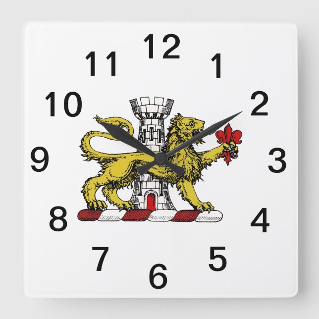 Lion Tower Fleur de Lis Crest Emblem C Square Wall Clock (Front)
