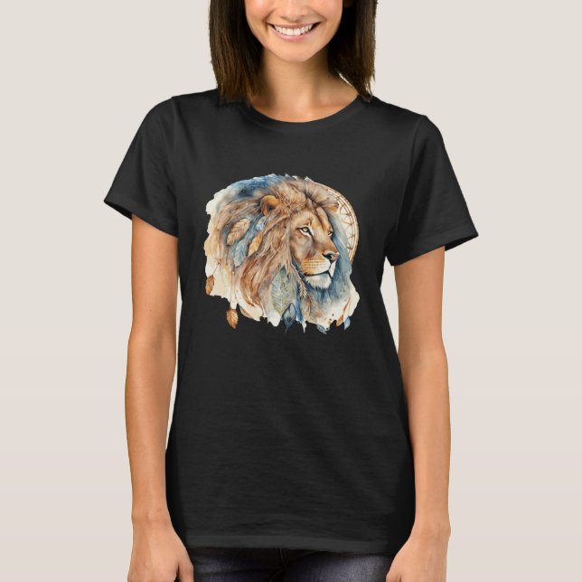Lion Tribal Watercolor Lion Dream Catcher T-Shirt (Front)
