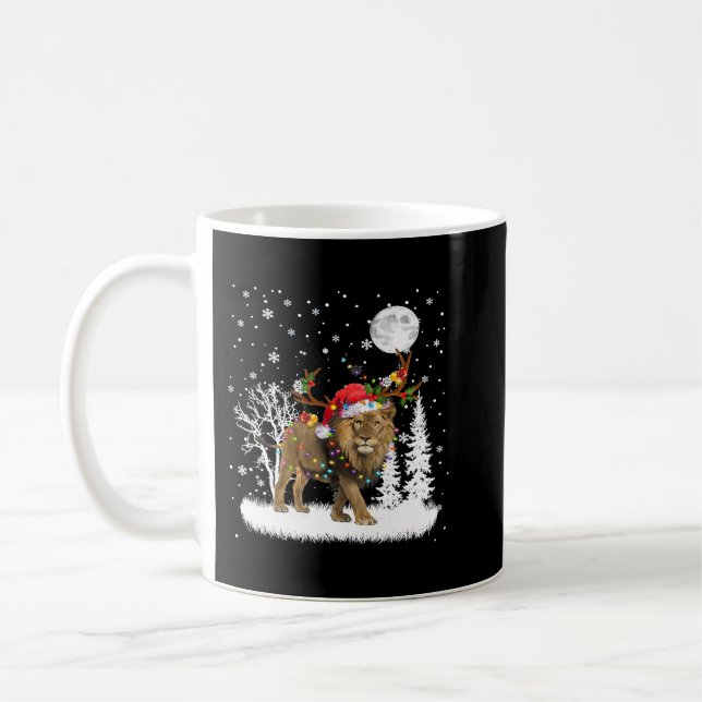Lion Under Moonlight Snow Christmas Pajama 317 Coffee Mug (Left)