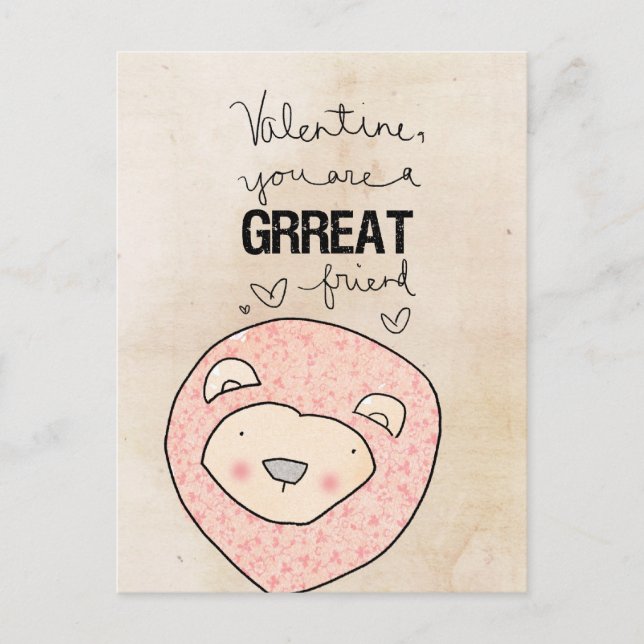 Lion Valentine | You Are A Grrreat Friend. Holiday Postcard (Front)