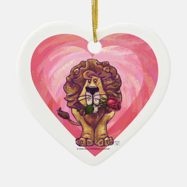 Lion Valentine's Day Ceramic Tree Decoration (Front)