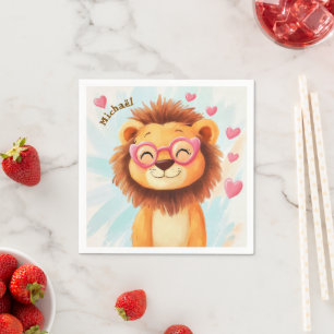 Lion Valentine's Day Heart Kids School  Napkin