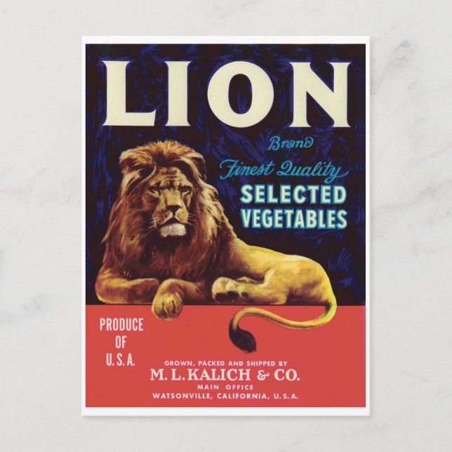 Lion Vegetables Watsonville California USA Vintage Postcard (Front)