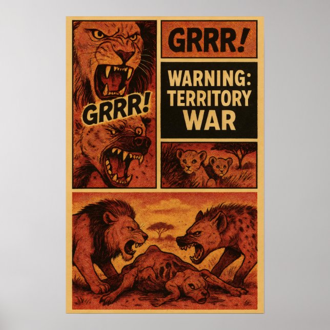 Lion vs Hyena – Territory War Comic Panel Poster (Front)
