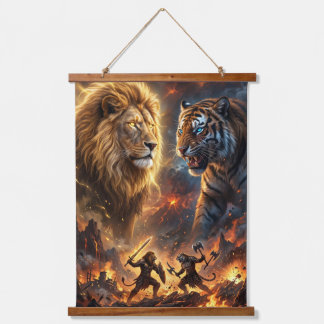 Lion vs Tiger Epic Fantasy Battle Wall Hanging Tap Tapestry