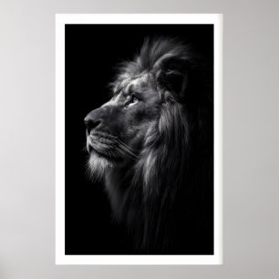 Lion Wall Art Black and White Side Profile with