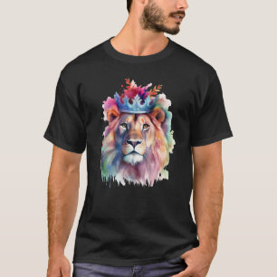 Lion Watercolor Floral Lion Artwork Animal King T-Shirt