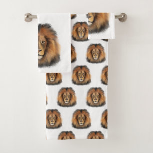 lion watercolor Leo king safari animal jungle cat Bath Towel Set