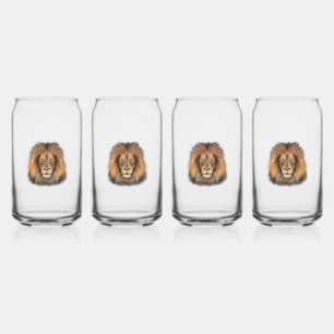 lion watercolor Leo king safari animal jungle cat Can Glass