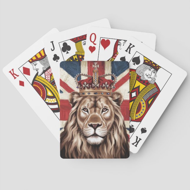 Lion Wearing a Crown British Flag Playing Cards (Back)