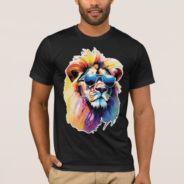 lion wearing glasses watercolor T-Shirt (Front)