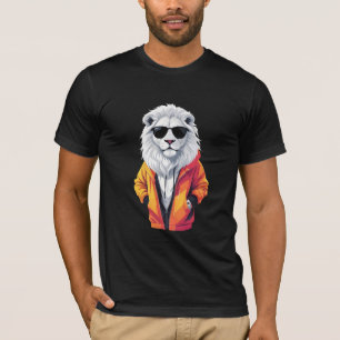 Lion Wearing Hoodie Funny Cool Animal Character  T-Shirt