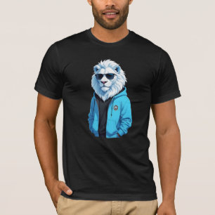 Lion Wearing Hoodie Funny Cool Animal Character T-Shirt