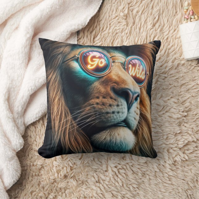 Lion Wearing Neon Sunglasses With Text Cushion (Blanket)
