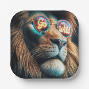 Lion Wearing Neon Sunglasses With Text Paper Plate