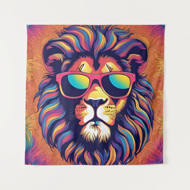 Lion Wearing Sunglasses Tapestry (Front)