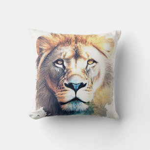 Lion Wild Animal Nature Watercolor Art Painting Cushion