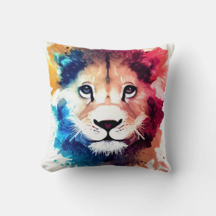 Lion Wild Nature Animal Color Art Painting Cushion