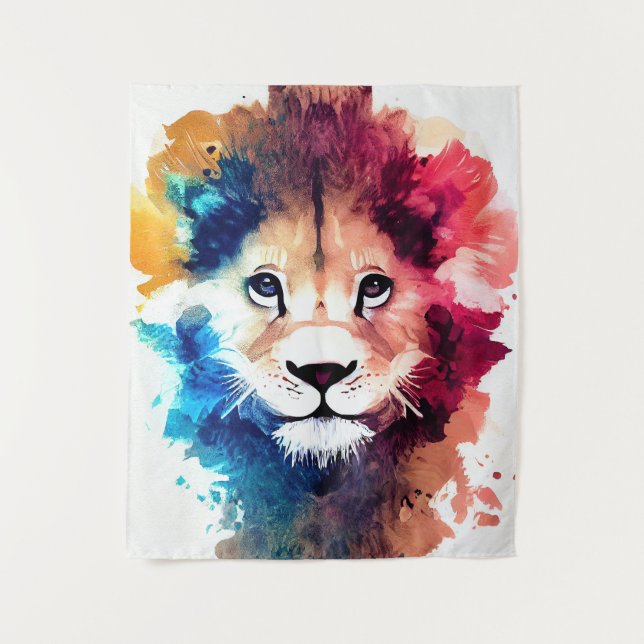 Lion Wild Nature Animal Color Art Painting Tapestry (Front)