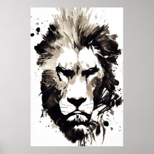 Lion Wild Nature Free Spirit Art Brush Painting Poster