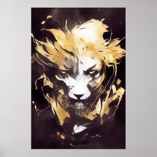 Lion Wild Nature Free Spirit Art Brush Painting Poster