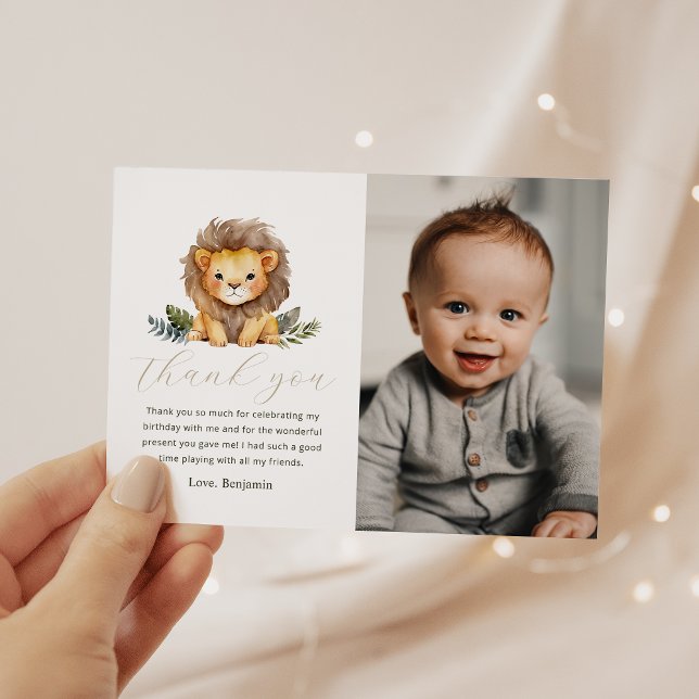 Lion Wild One Birthday Photo Thank you Card (Creator Uploaded)