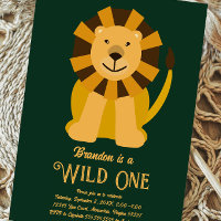 Lion Wild One First Birthday Gold and Green