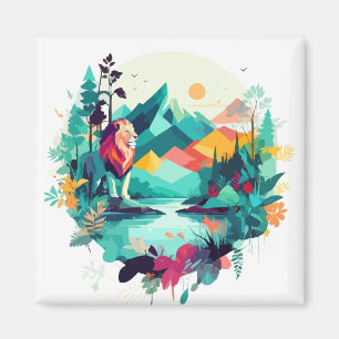 Lion Wildlife Animal Nature Outdoors Watercolor Magnet