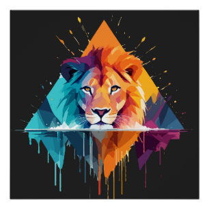 Lion Wildlife Animal Nature Outdoors Watercolor  Poster