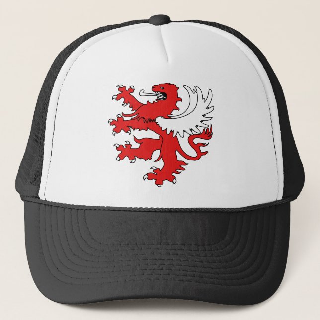 Lion Wings Stand Symbol Power Tongue Claws Red Trucker Hat (Front)