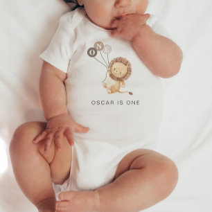 Lion with 3 Brown Balloons 1st Birthday Baby Bodys Bodysuit